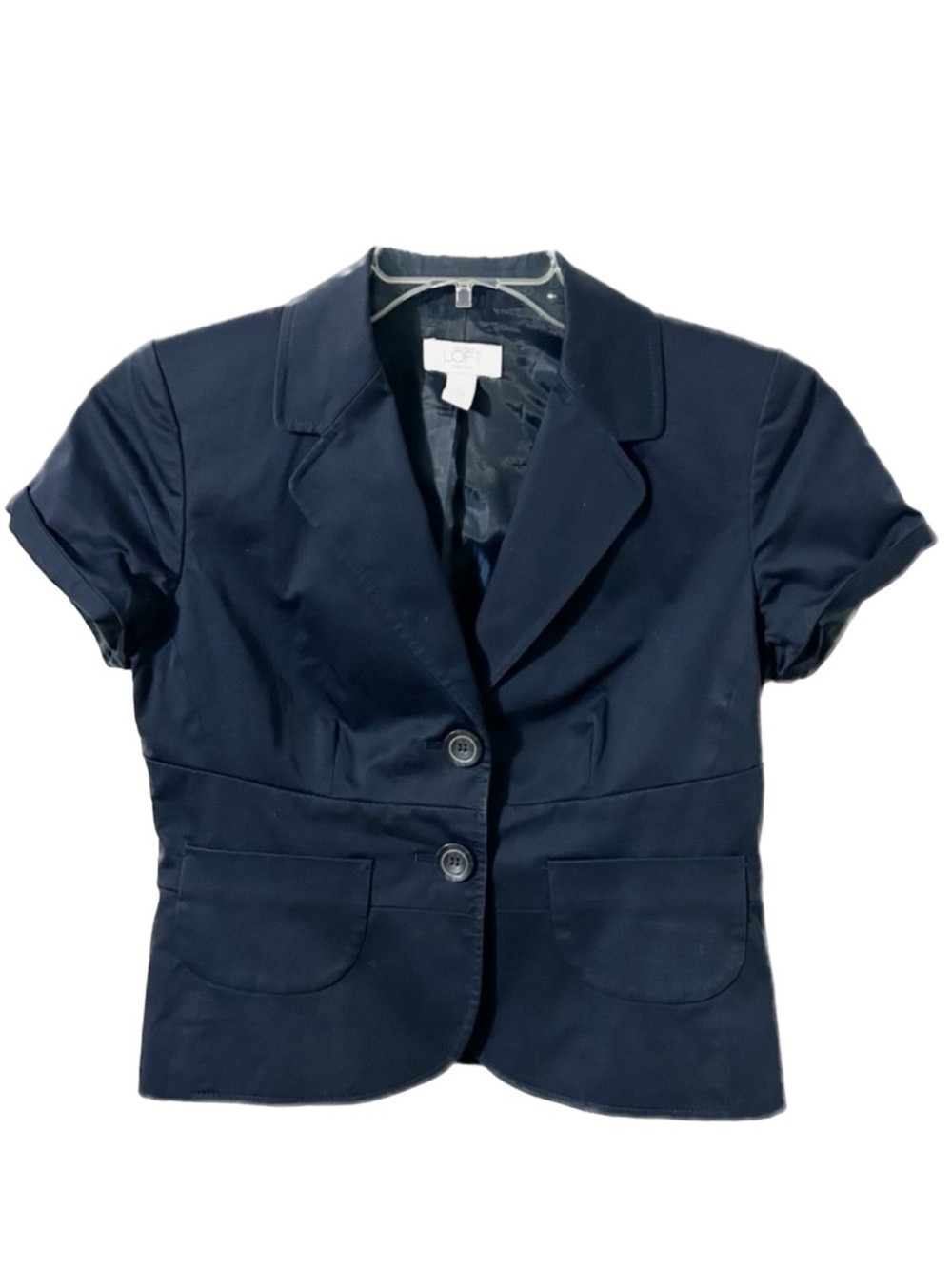 Ann Taylor LOFT Short Sleeve Tailored Blazer With Button Closure Pleated Back